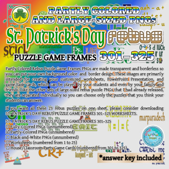 Preview of Partly Colored ST. PATRICK’S DAY Rebus Puzzle Game Frames 301–325 PNGs