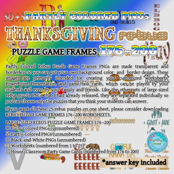Preview of Partly Colored THANKSGIVING Rebus Puzzle Game Frames 176–200 PNGs