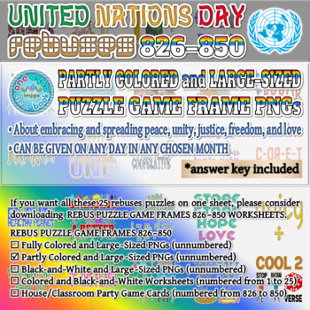 Preview of Partly Colored UNITED NATIONS DAY Rebus Puzzle Game Frames 826–850 PNGs