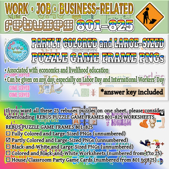 Preview of Partly Colored WORK • JOB • BUSINESS-RELATED Rebus Puzzle Game PNGs 801–825