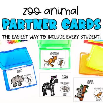 Preview of Zoo Animals Partner Pairing Cards | Classroom Management