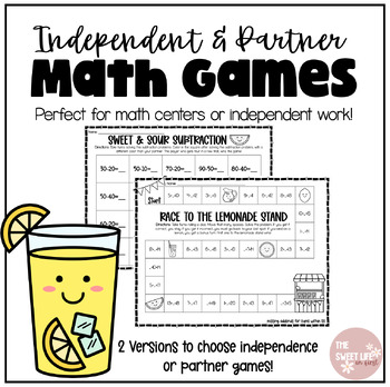 Preview of Partner & Independent Printable Math Games - Lemon Theme