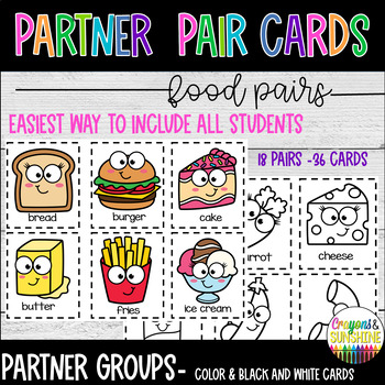 Preview of Partner Pairing | Food Pairs | Grouping Cards |Think Pair Share | 18 sets
