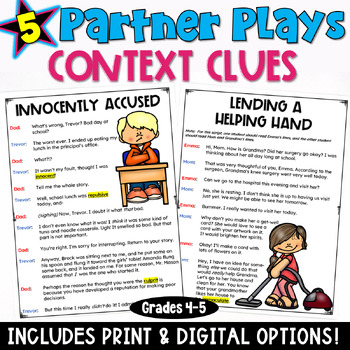 Preview of Context Clues Practice: Partner Play Scripts and Worksheets 4th 5th