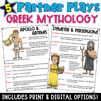 Preview of Greek Mythology Unit Activity: Partner Play Scripts and Comprehension Worksheets