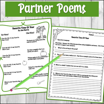 Partner Poems to Ponder for Building FLUENCY by Jan Harris | TpT