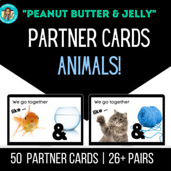 Preview of Partner pairing cards for Co-op Learning ANIMALS! Peanut Butter & Jelly partners