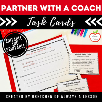 Preview of Partner with a Coach Task Cards [Editable]