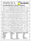 Parts Of A Garment/ Clothing Word Search Puzzle