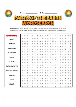 Parts Of The Earth: 2 Science Puzzles: Wordsearch & Word Scramble