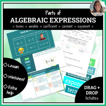 Preview of Parts of Algebraic Expressions FULL LESSON (Lesson, Practice, Extra Help Bundle)