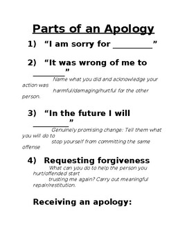 Parts of An Apology/How to Receive Apology by Danielle Lawson | TPT