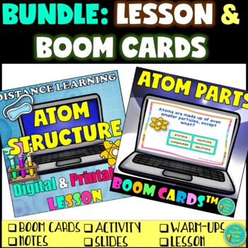 Preview of Matter, Elements, & Parts of Atom- Boom Cards, Notes, Slides & Activity