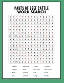 Parts of Beef Cattle Word Search- key included