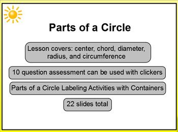 Preview of Parts of Circle 3rd 4th 5th Geometry Promethean ActivInspire Flipchart Lesson