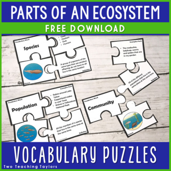Preview of Parts of Ecosystems Vocabulary Puzzles FREEBIE | Species Population Community