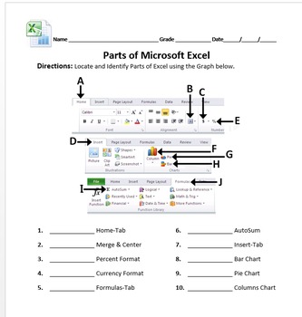 Preview of Parts of Microsoft Excel Worksheet