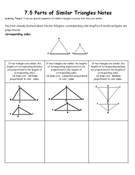 Preview of Parts of Similar Triangles Notes