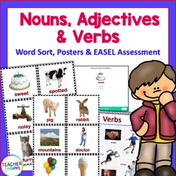 Preview of NOUNS ADJECTIVES & VERBS WORD SORTS plus EASEL Assessment