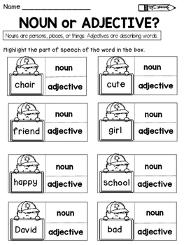 parts of speech worksheets nouns verbs pronouns adjectives and adverbs