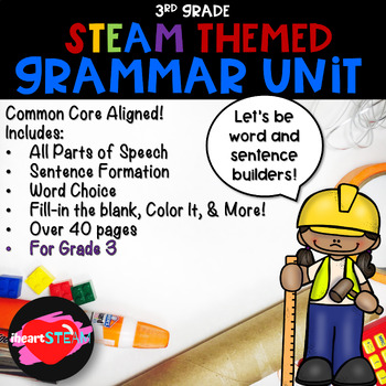 Preview of Parts of Speech Activities - STEAM Themed - Sentences, Nouns, Verbs, Adjectives