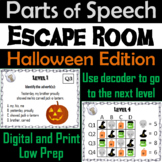 8 Parts of Speech Escape Room Halloween (Nouns, Verbs, Adj