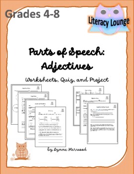 Preview of Parts of Speech:  Adjectives (Worksheets, Quiz, and Project)