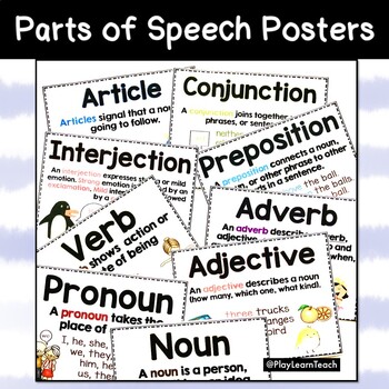 Preview of Parts of Speech Anchor Chart Posters Reference Sheets