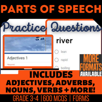 Preview of Parts of Speech Google Forms | Nouns Verbs Adjectives Pronouns | Grade 3 and 4