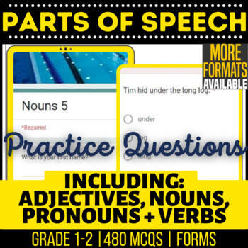 Preview of Parts of Speech Google Forms Nouns Verbs Adjectives Pronouns Grammar Grade K 1 2