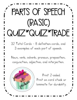Preview of Parts of Speech (Basic) Quiz*Quiz*Trade Cards