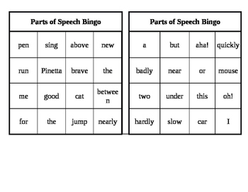 Preview of Parts of Speech Bingo