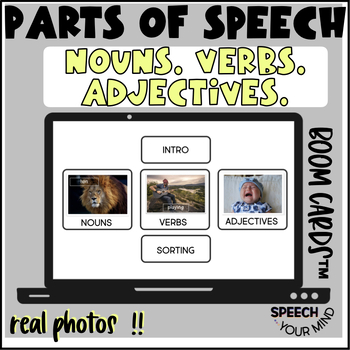 Preview of Parts of Speech Boom™ Cards Nouns, Verbs, & Adjectives | Real Photos