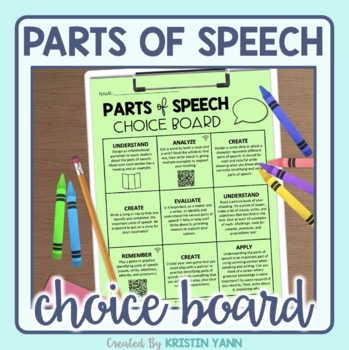 Preview of Parts of Speech Choice Board Menu - Editable