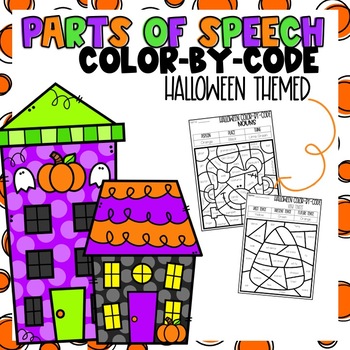 Preview of Parts of Speech Color-By-Number Halloween Themed