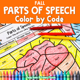 Parts of Speech Color by Code Fall Grammar Worksheets