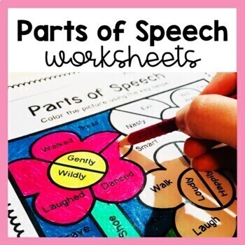 Preview of Parts Of Speech Color By Code Grammar Worksheets - Nouns Verbs Adjectives