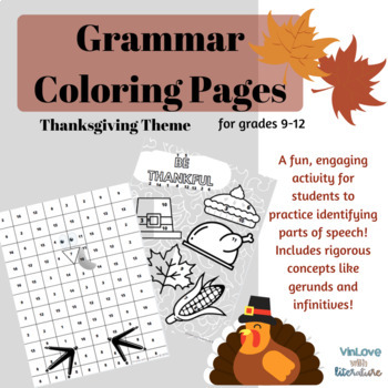 Preview of Parts of Speech Coloring Pages - Thanksgiving Theme