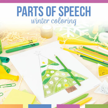 Preview of Parts of Speech Coloring Sheet Winter Grammar Christmas Coloring Activity
