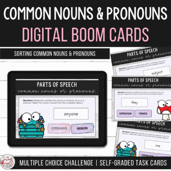 Preview of Parts of Speech Common Nouns & Pronouns Distance Learning Digital Boom Cards