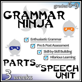 Preview of 8 Parts of Speech Review Worksheets UNIT Practice Lessons Quizzes Test Grammer