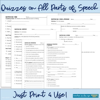 parts of speech complete review worksheets and quizzes by