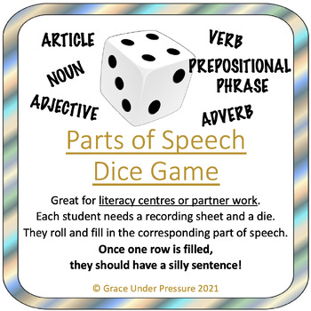 Preview of Parts of Speech Review Dice Game: Adjectives, Nouns, Verbs, and More!
