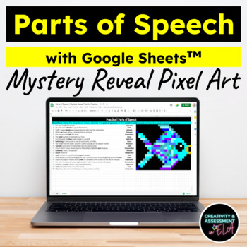 Preview of Parts of Speech ELA Mystery Reveal Picture Pixel Art Puzzle with Google Sheets™