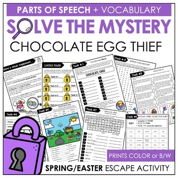 Preview of Parts of Speech - Easter / Spring Escape Room - Solve the Mystery Activity