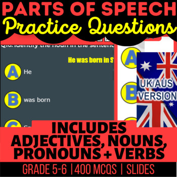 Preview of Parts of Speech Editable Presentations: Nouns, Verbs, Adjectives UK/AUS English