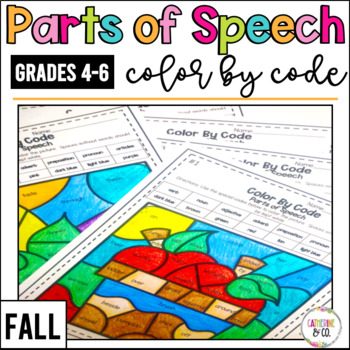 Preview of Parts of Speech Fall Color by Code | Parts of Speech Worksheet Activities
