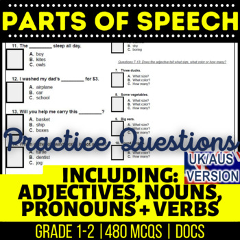 Preview of Parts of Speech Fillables: Nouns, Verbs, Adjectives, Pronouns - UK/AUS English