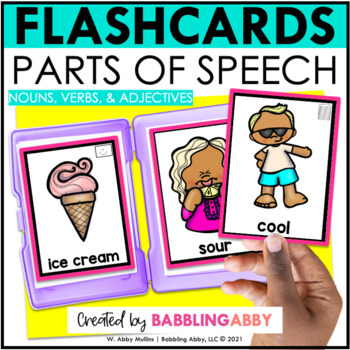 Preview of Parts of Speech Flashcards - Nouns Verbs Adjectives - Taskcards - RTI