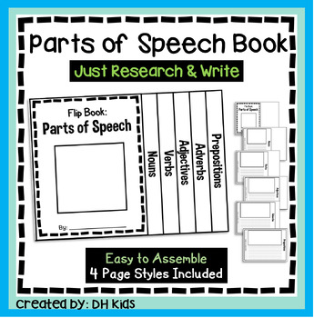 Preview of Parts of Speech Flip Book - Writing about Nouns, Verbs, Adverbs, Adjectives